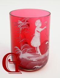 cranberry glass Mary Gregory mug